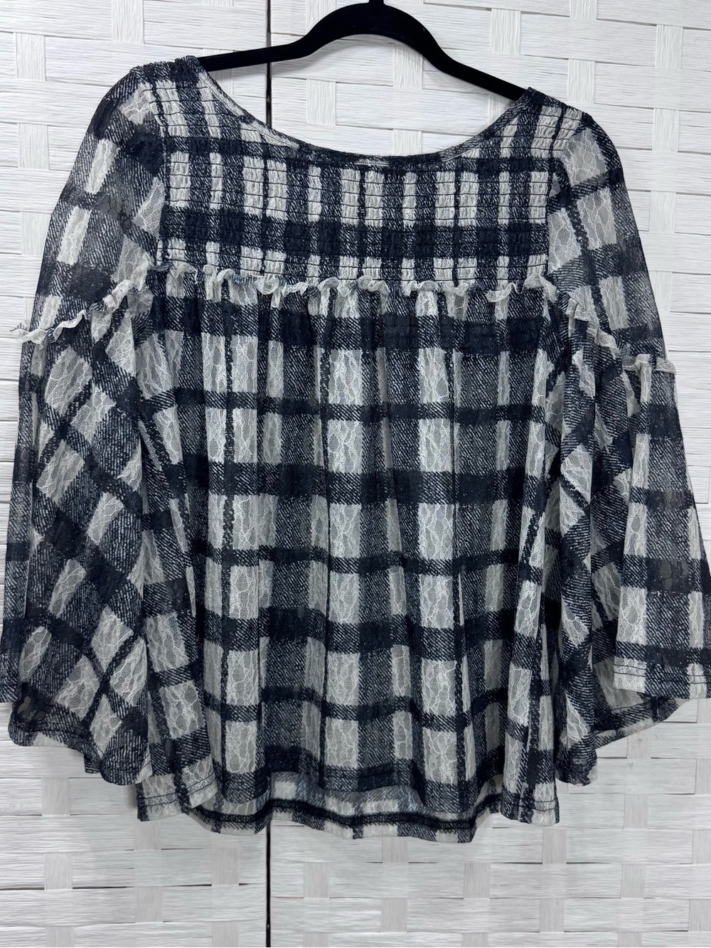 Patrizia Plaid Lace Blouse by Akemi + Kin Fairy Core Romantic Top Size Medium